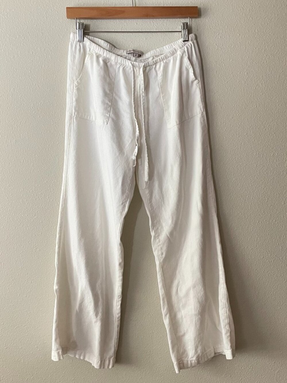 low rise wide leg white trousers beachy boho minimalist linen blend